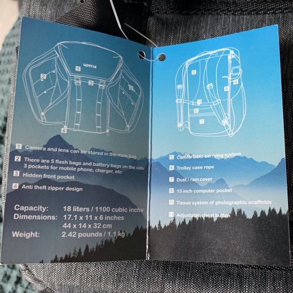 NWT Lotile Camera Backpack with Raincover - Picture 6 of 12